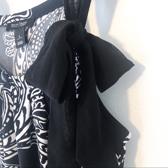 EIC WHBM Tank Blouse, Tie Shoulder, Black, White S - Picture 4 of 5
